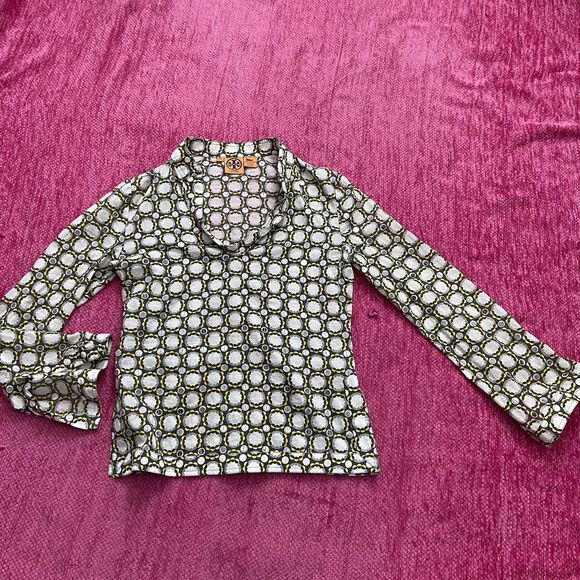 Tory Burch Stephanie Tunic Top Geometric Gray Yellow White Size 4 - Picture 10 of 10